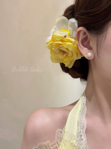 Original California Sun Yellow Rose Flower Hair Clip Womens Side Hair Accessory Beach Theme Floral Hairpin Stylish Hair Decor