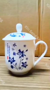 Flower Printed Porcelain Cup With Lid Ceramic Water Mug Cup Gift cup 礼品杯/ 陶瓷杯/水仙韵/牡丹花