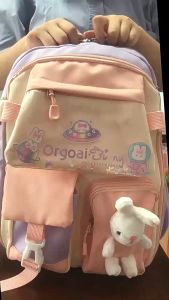 กระเป๋าเป้กันน้ำกระเป๋านักเรียนขนาดใหญ่สำหรับ นักเรียนชั้นประถมศึกษาตุ๊กตากระต่ายน่ารักสไตล์ เกาหลีสีมาการองน่ารัก W076