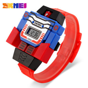 SKMEI | SKMEI Fashion Digital Children Watch Date Cartoon Kids Sports Watches Relogio Robot Transformation Boys Wristwatches 1095