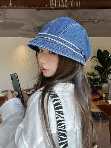 K-style Easiest for Match Face-Looking Denim Bucket Hat Womens Spring/Summer New Arrival British Short Brim Beret Bucket Hat Foldable All Year Round