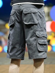 Summer Thin Casual Multi-Pocket Workwear Shorts Men Loose Straight-leg Middle-Aged and Elderly Plus Size Cotton Half Length Pants