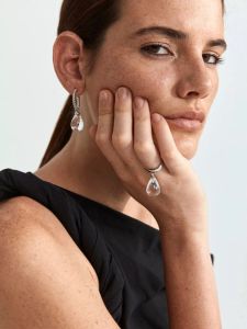 Special-Interest Design Transparent Natural White Crystal Water Drop Pendant Ring Minimalist Fashion All-Match Opening Adjustable Ring