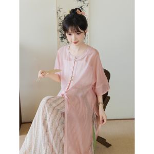 Bộ Váy Hanfu Mùa Hè in Họa Tiết Chim Và Thú Cạp Cho Phụ Nữ Váy Dài Tay Không Tay Váy Xếp Ly Quần Áo Truyền Thống Trung Hoa