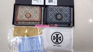 [With Box] 2023 New Tory Burch Womens Short Wallet Embroidered Fabric