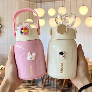 Childrens Thermal Cup Straw Water Bottle Girls 2025 New Large Capacity Cute Mini Portable Stainless Steel Straw Cup