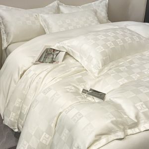 Summer Tribute Silk Jacquard Ice Silk Four-Piece Set Quilt Cover Bed Sheet Fitted Sheet Bedding Sheet Double European Style Minimalist Cool Feeling