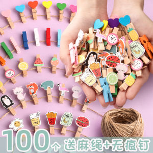 Color Wooden Clip Polaroid Photo Folder Wall Hanging Decorative Hemp Rope Clip Rope Hanging Photo Rope Romantic Background Wall Small Photo Wood Wooden Album Cartoon Little Clip Kindergarten