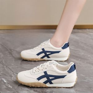 Womens Leather Deqin Shoes Spring Summer Autumn Fashion Casual Cross Buckle round Toe Soft Bottom Lightweight All Match