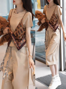 Shalldoer | Cool and Relaxed Summer Outfit Set Womens Short Sleeve T-shirt and Wide Leg Pants