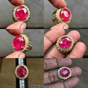 Cincin Batu Ruby Corundum Natural Ruby Corundum Tanzania asli Batu Rubi Dim 14x12x6