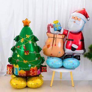 YESPERY Large Christmas Standing Santa Claus Snowman Reindeer Foil Balloon for Xmas Party New Year Home Decorations