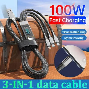 【 Sell at a Loss 】3 in 1 100W Fast Charging Cable USB Type C Cable For iPhone Realme Samsung Huawei 50 Pro LED Digital Display USB C 6A Charger Charging Cable Wire