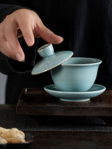 Cốc Trà Phong Cách Trung Hoa Lớn Có Nắp Cốc Trà Gongfu Cốc Trà Đạo Đĩa Cốc Trà Bằng Gốm Sứ Tráng Men Nghệ Thuật Thủ Công