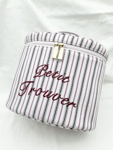 Pure Cotton Striped Bucket Shape Large Makeup Bag Handheld Tote Versatile Storage Bag for Women  Style Chinese Made
