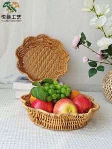 Handmade Wicker Vegetable Basket Restaurant Serving Plate Hotel Square French Fries Plate Hot Pot Shop Meat Ball Snack Tray