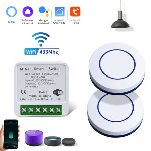 Tuya WiFi Smart Switch Smart Life APP Relay Receiver Alexa Google Home Voice Control 433Mhz Wireless Round Button Remote Control