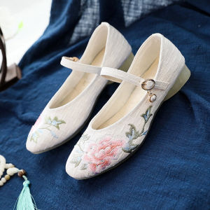 รองเท้าผู้หญิงพื้นแบนปักลายฤดูใบไม้ผลิและฤดูร้อน รองเท้าแตะส้นแบนแบบสวมครึ่งแข้ง ทรงหัวเหลี่ยม พื้นรองเท้าเป็นเจลคริสตัล