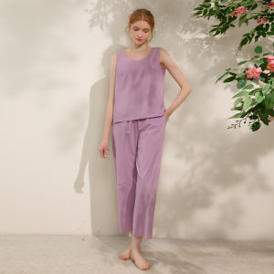 XEXZ | XEXZ Womens Summer New Pure Cotton Embroidered Nightgown Set With Strap Long Pants Home Comfortable Sleepwear Casual Style