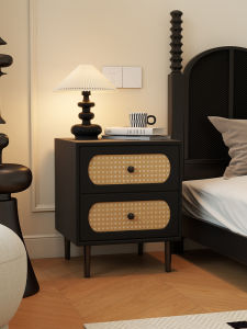 Rustic Style Wooden Wicker Bedside Table Small Simple Design Home Bedroom Side Cabinet New Model Storage Furniture