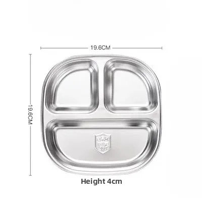 Stainless Steel Childrens Dinner Plate 304 Cartoon Creative Compartmentalized Plate Kindergarten Meal Plate Student Anti-Fall C