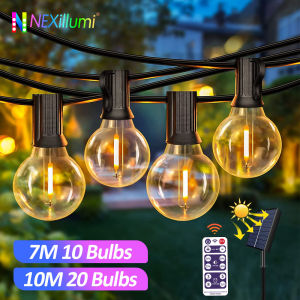 Solar String Outdoor G40 Patio Lights & Remote USB Recharger 8 Light Modes Shatterproof Bulbs Weatherproof Hanging Lamp