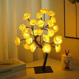 USB Power Rose Tree Branch Flower LED Night Light Table Decorative Lamp for Bedroom Desktop Christmas Party Indoor Decor
