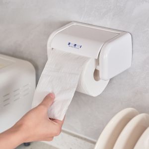 KM Double Suction Cup Toilet Paper Holder Adhesive Bathroom Hanging Roll Paper Box Sanitary Napkin Fixed Bracket