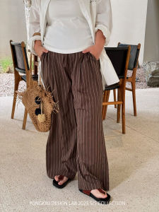 Laziness Casual Striped Pants for Women Large Size Pure Cotton Skin-friendly Breathable Comfortable Straight Leg Trousers