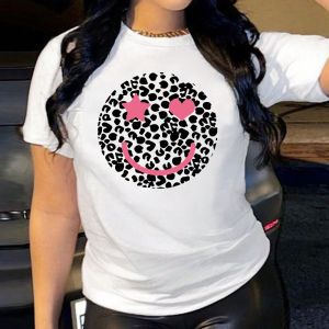 Áo Thun Nữ Tay Ngắn in Hình Mặt Cười Ngôi Sao Thiết Kế Đường Phố Rộng Rãi Cỡ Lớn Cotton Nguyên Chất Mùa Hè Thường Ngày