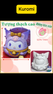 Tượng thạch cao mèo thần tài Kuromi Sanrio M62 (Không kèm màu) Bé Tô Màu Tô Tượng decor