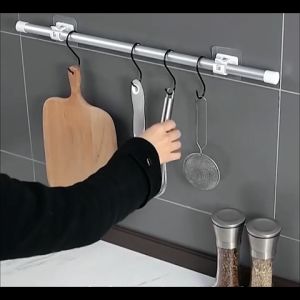 Preferred Adjustable Telescopic Curtain Rod with 2 Hooks Spring Extendable Stick for Kitchen Bathroom Hotel