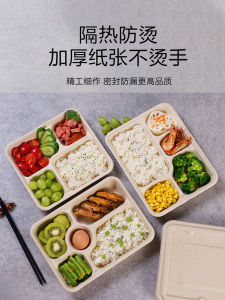 Disposable Takeout Lunch Box Pulp Four Grids Thirty-Six Grids Insulation Student Bento Box Long Rectangle Shape Paper Pulp Material