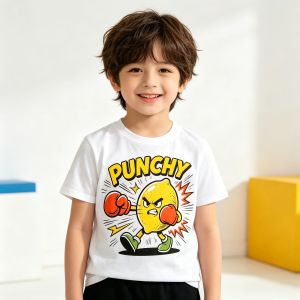 Bandai | Kids Cute Lemon Fighting Short Sleeve T-Shirt Fruit Cartoon Print Casual Soft Breathable for Beach Vacation Party Gift