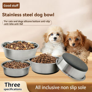 Stainless steel dog bowl three sizes with silicone anti slip bottom durable dog bowl suitable for small medium and large