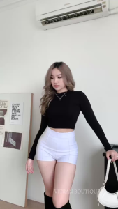 Quần Short Dance Trắng Gân Lưng Cao