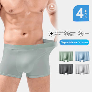 KUCHAR 4PCS Disposable Boxers for Men Underwear Cotton Travel Panties Wash-Free Boxer Shorts