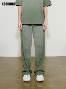 Washed Downgradened Gradient Loose Cotton Womens Sport Pants High Waist Elastic Band Knitted High Wear Resistant Straight Leg Trousers