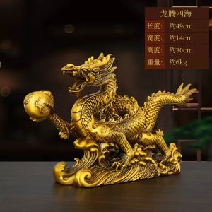Pure Copper Golden Dragon Office Living Room Decorations Crafts Qing Long Han Dragon Desktop Sculptures Chinese Style Gifts