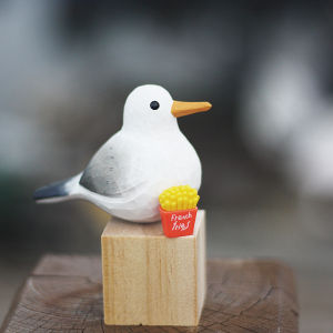 Handcrafted Wood Carving Seagull Bird Desktop Decoration Nordic Style Small Puffbird Sculpture Real Wood Ornament from Xiamen