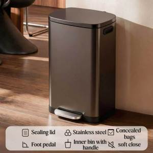 50L Tong sampah besar Big dustbin kitchen Pedal rubbish low closing Stainless steel big bin 垃圾桶