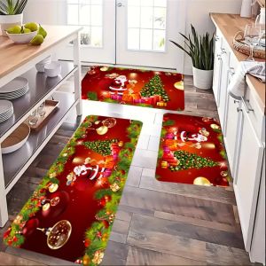 VIKAMA Christmas Kitchen Decorative Floor Mat Living Room Bedroom Bathroom Balcony Easy Care Doormat Christmas Decorations