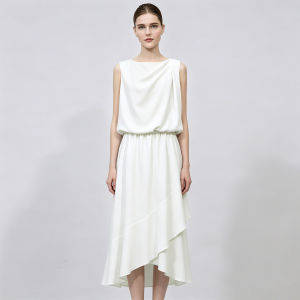AMII | Elegant Work Dress Elastic Waist Ruffle Chiffon Dress