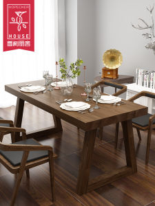 Modern Simple Long Rectangle Solid Wood Dining Table Home Use Small Apartment Table Chair Combination Large Board Dining Table