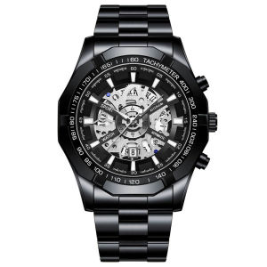 Original Mens Mechanical Wristwatch Pure Mechanism Business Style Skeleton Design Night Light Waterproof Calendar Large Dial