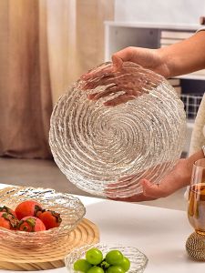 Luxurious Glass Fruit Plate for Living Room Coffee Table Dessert Bowl Snacks Display Plate Nordic Style Handmade Country Style