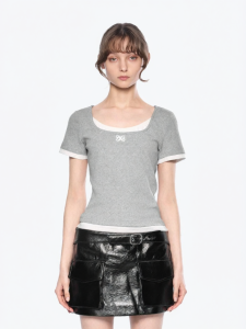 ANN ANDELMAN | Fit Pullover Mock-layer Patchwork Square Neck T-Shirt