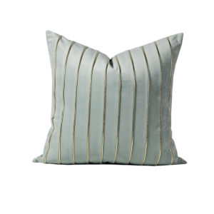 Modern Luxury Sample Room Sofa Pillow Cover Summer Grey Green Stripe Metal Leather Patchwork Square Pillow Home Decor Cushion