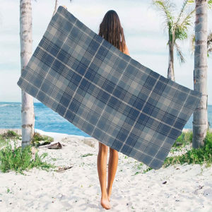 Blue Vintage Plaid Beach Towels Ultra Lightweight Quick Drying Super Absorbent Summer Essential Fast-Drying Towel for Beach