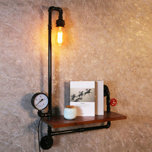 Retro Industrial Style Wall Mounted Pipe Creative Shaped Solid Wood Partition Bar Decorative Shelf Wooden Artistic Design